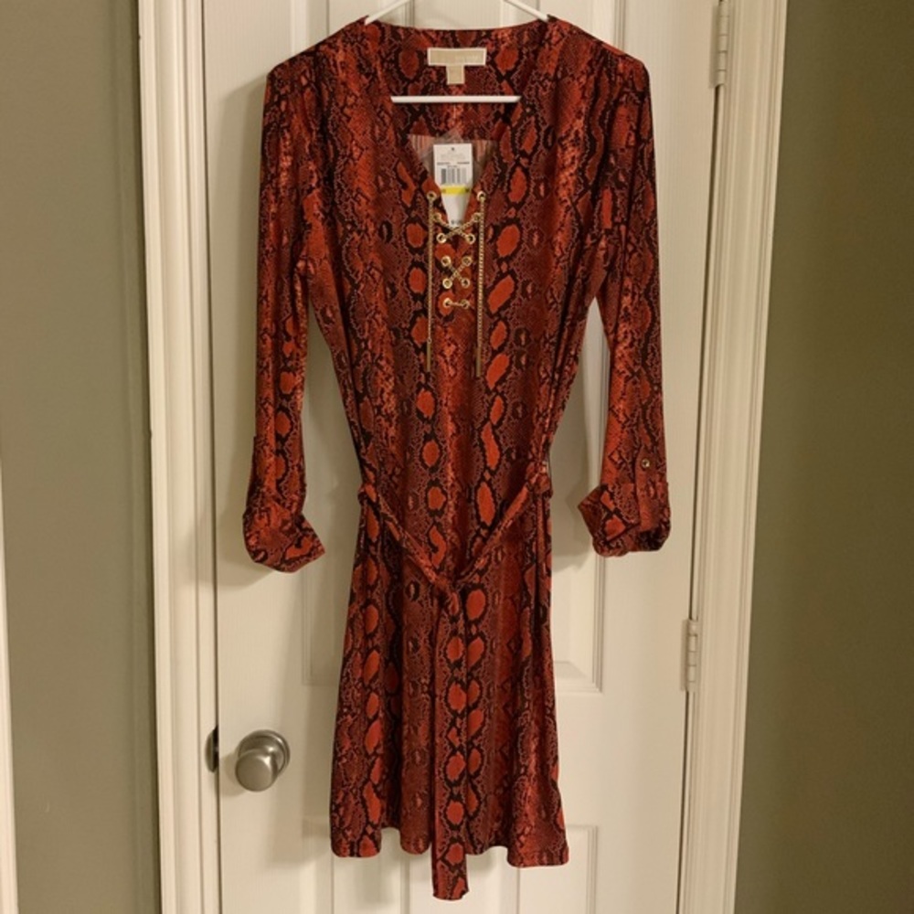 NWT Michael Kors Rust Snakeskin w/ Gold Chain